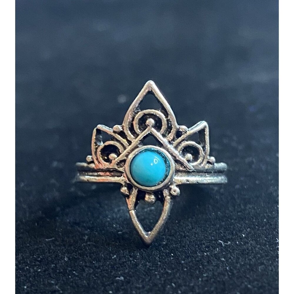 Ring Size 5 Vintage Costume Silver Turquoise Jewelry